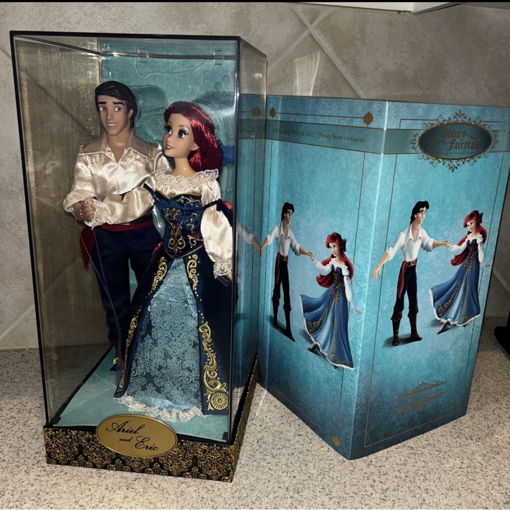 Beautiful Disney Ariel and Eric Doll Set in Blue and Gold…rare. Only 6000 made
